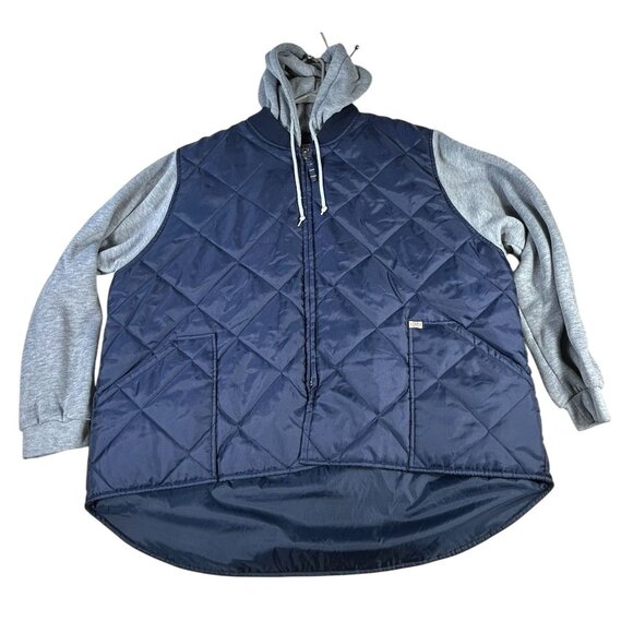 Big Mac Workwear Quilted Hoodie Mens XXL Navy Blue Gray Pocket Drawstring Zip Up - Picture 1 of 10